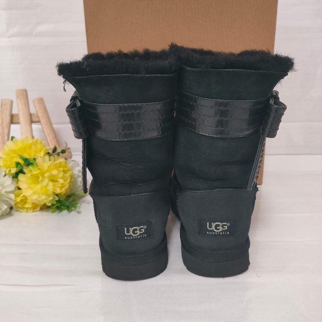 美品 アグ UGG ジョゼット レザーリボン ムートンブーツ 24cm ボア 黒