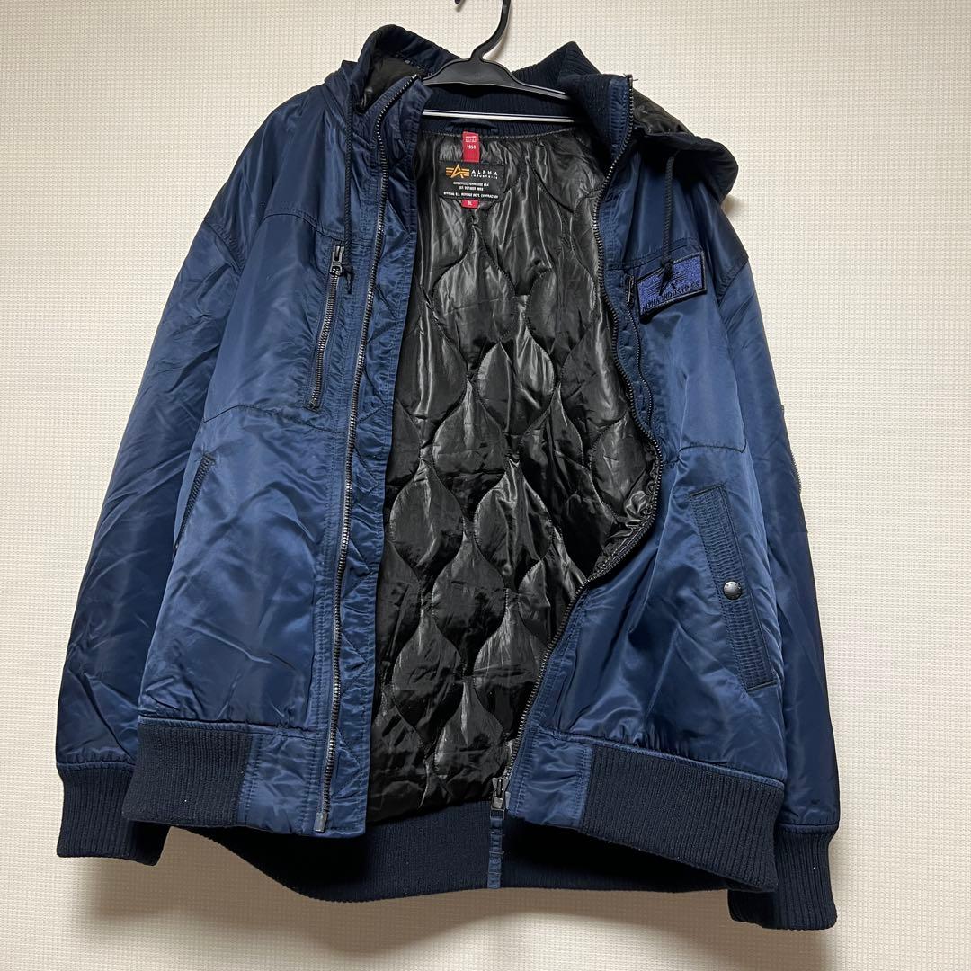 ALPHA INDUSTRIES フーデッド リブジャケット ネイビー 3L