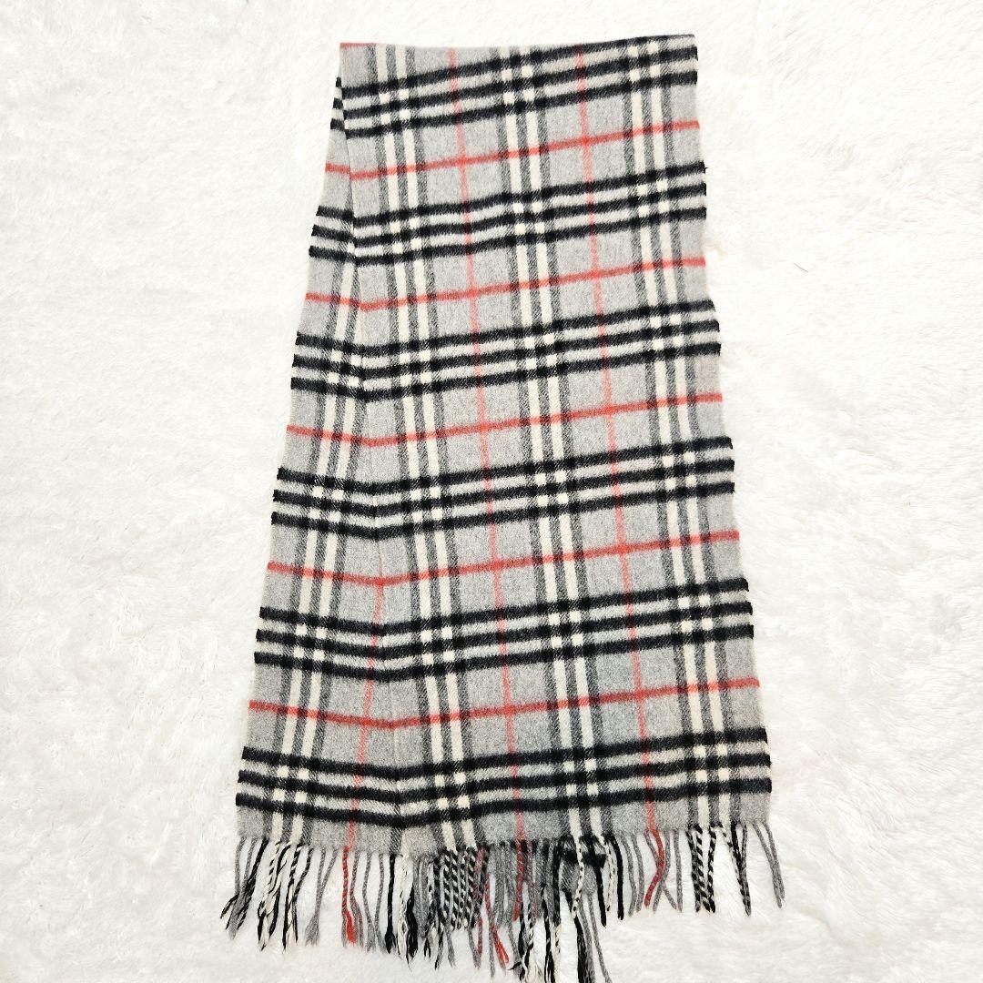 美品 Burberrys カシミヤ100 ノバチェック マフラー グレー 英国製