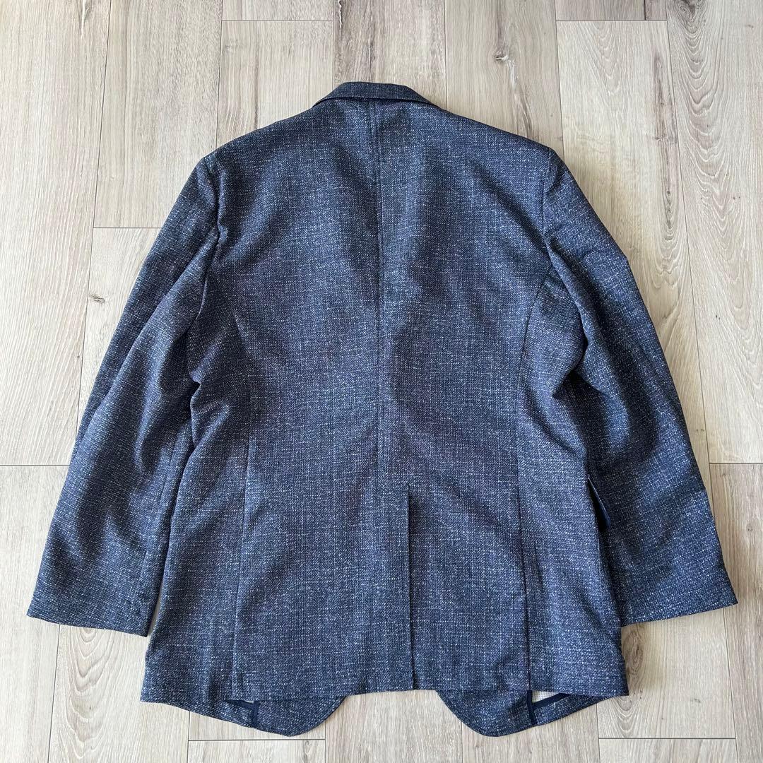 【美品】VAN ポリエステル メッシュ テーラードジャケット紺Lツイードプリント