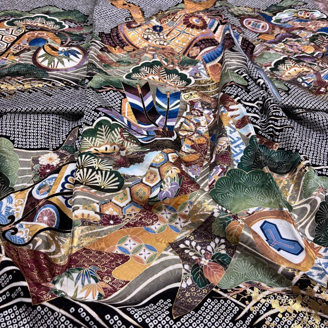 【新品】正絹 京友禅 総疋田鹿子柄 金刺繍入 本金彩 お宮参り 産着 男の子 黒
