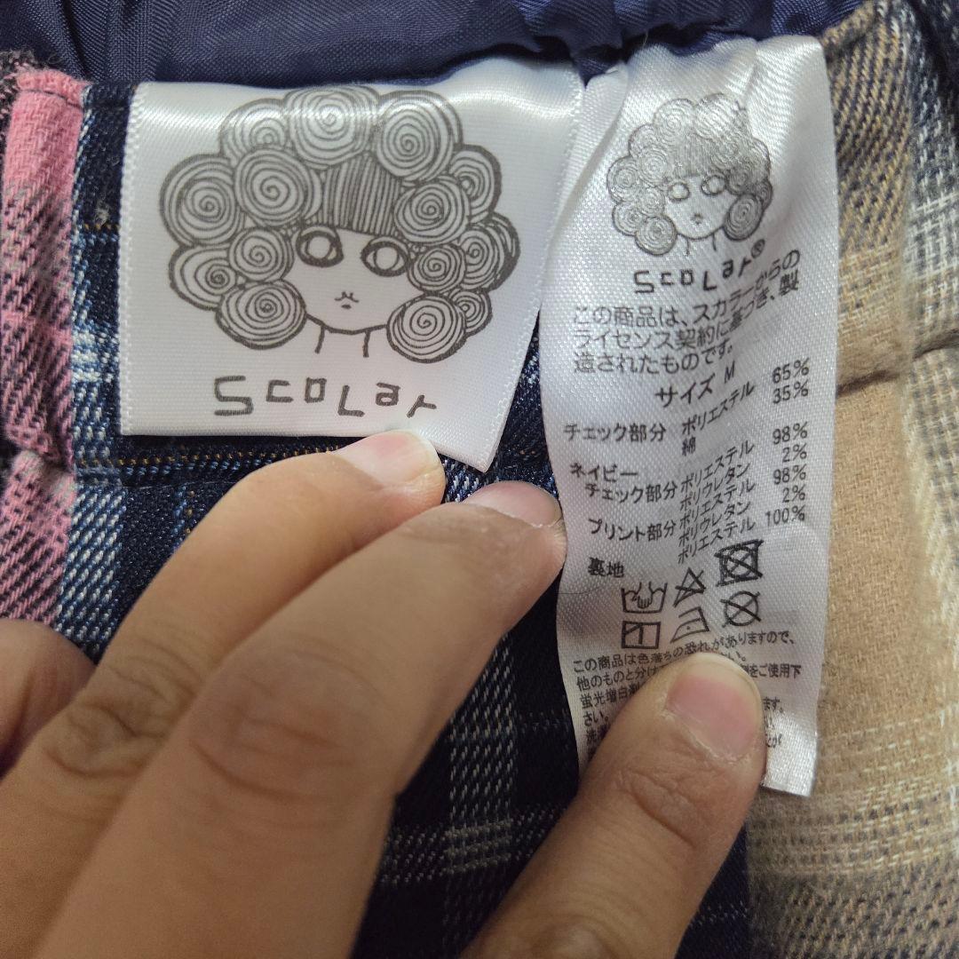 スカラー　チェック猫柄スカート