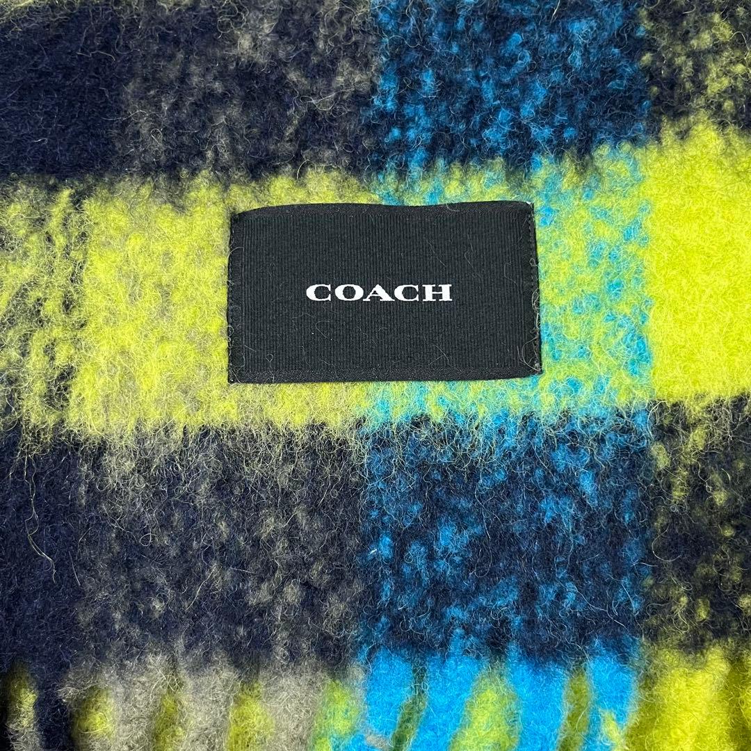美品COACH コーチ アルパカメポリアミドフリンジマフラーストール