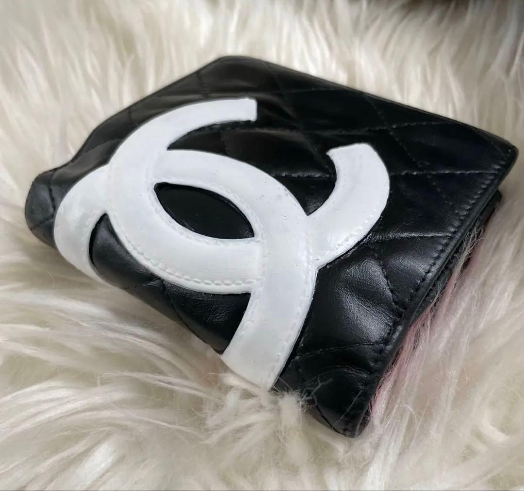 シャネル CHANEL 財布 カンボンライン 黒 ピンクココマーク がま口