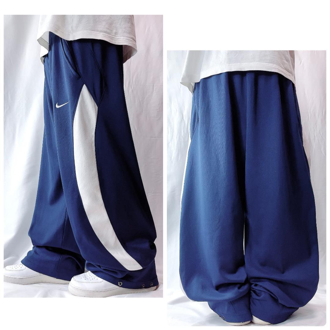 【00s 極太】NIKE ナイキ サイドデザイン トラックパンツ ネイビー XL