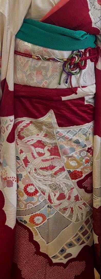 振袖セット 赤 鶴・花柄デザイン