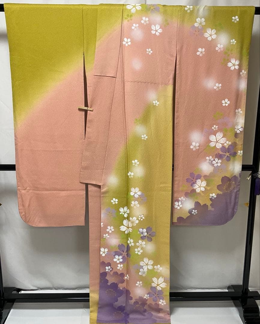 C982正絹　振袖　金通し　金駒刺繍　トールサイズ　極美品　着物