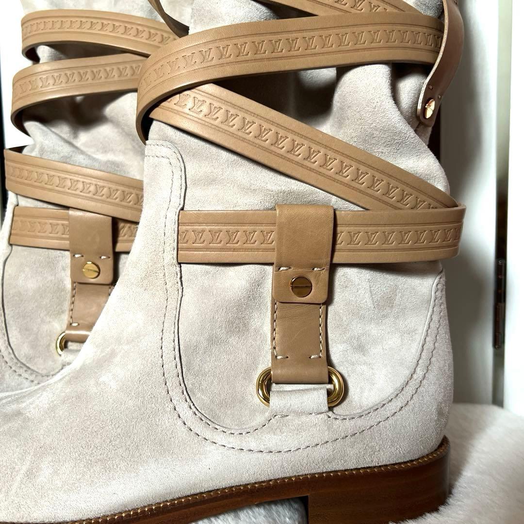 正規店購入Louis Vuitton スエードモノグラムストラップニーハイブーツ