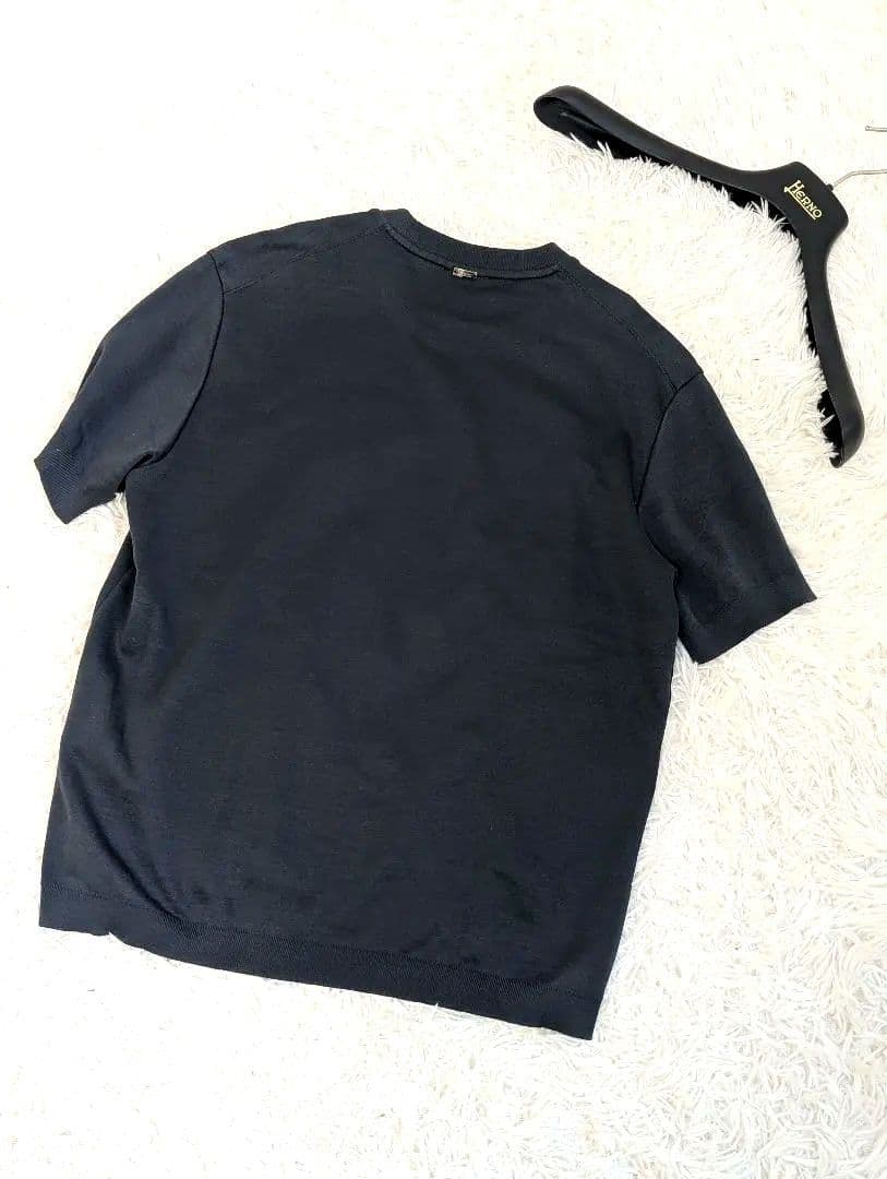 半額　HERNO ヘルノダークブルー半袖ニット　 Tシャツ 48 L リブ　綿