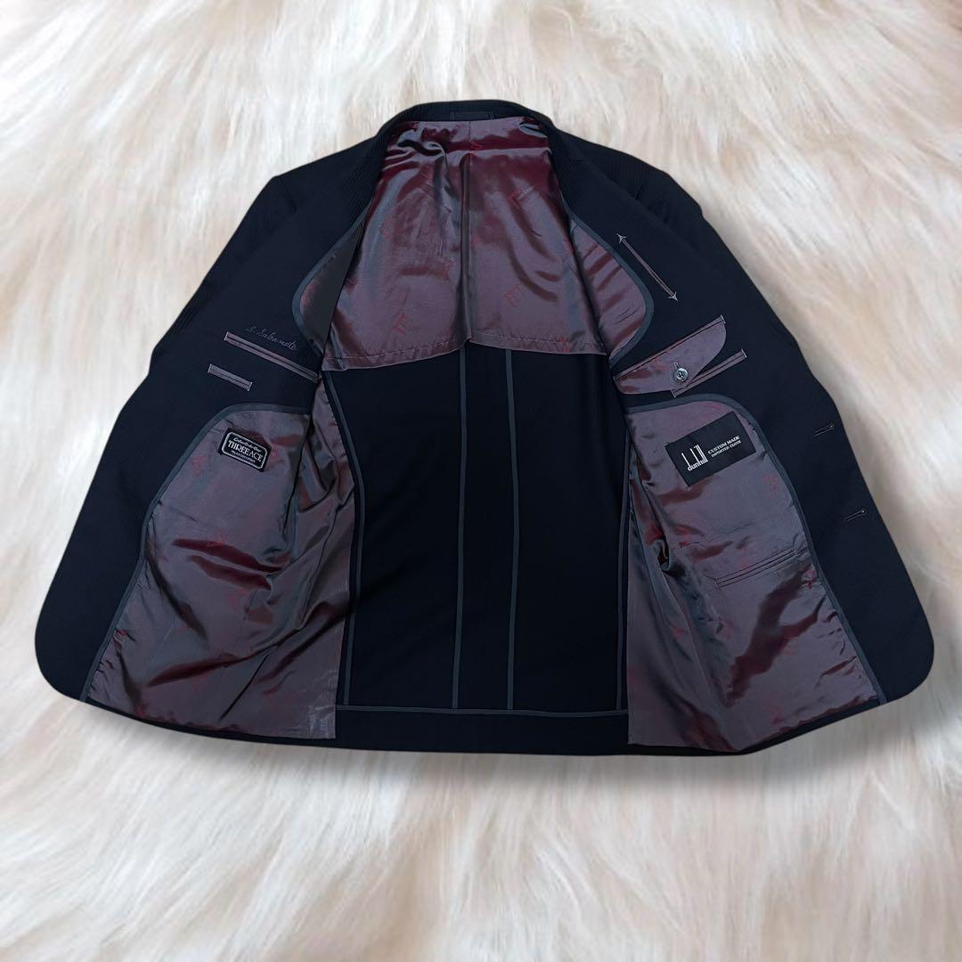極美品 ダンヒル スーツジャケット 黒 L ストライプ柄 裏地柄