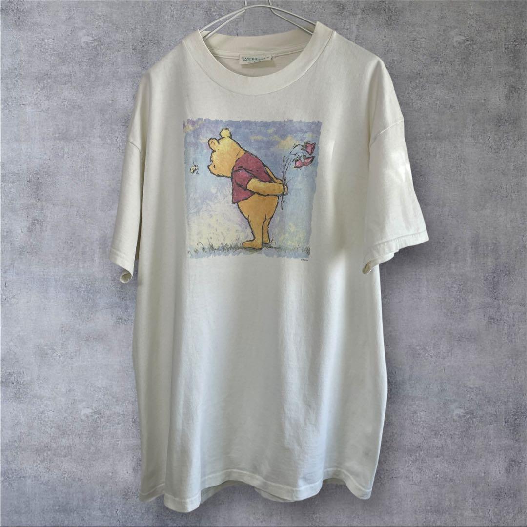 90s~00s Disney Classic Pooh水彩アートプリントTシャツ