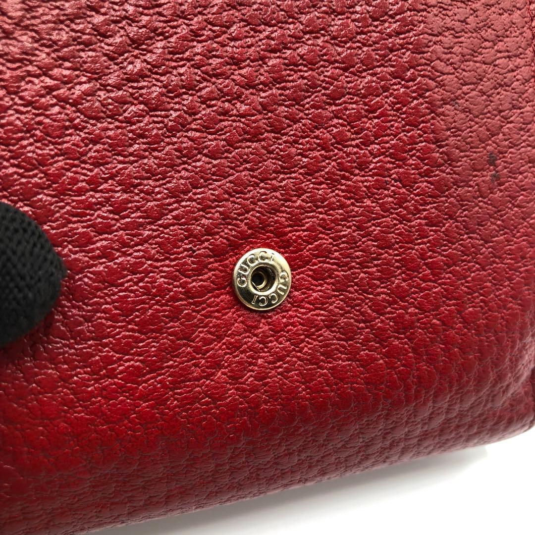 グッチ 二つ折り財布 シェリーライン インターロッキング 金具 レッド レザー