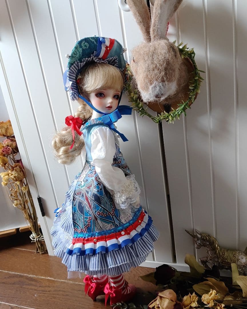 SDM//40cmドール//ワンピース-青系-★バッスルスカート//ハンドメイド