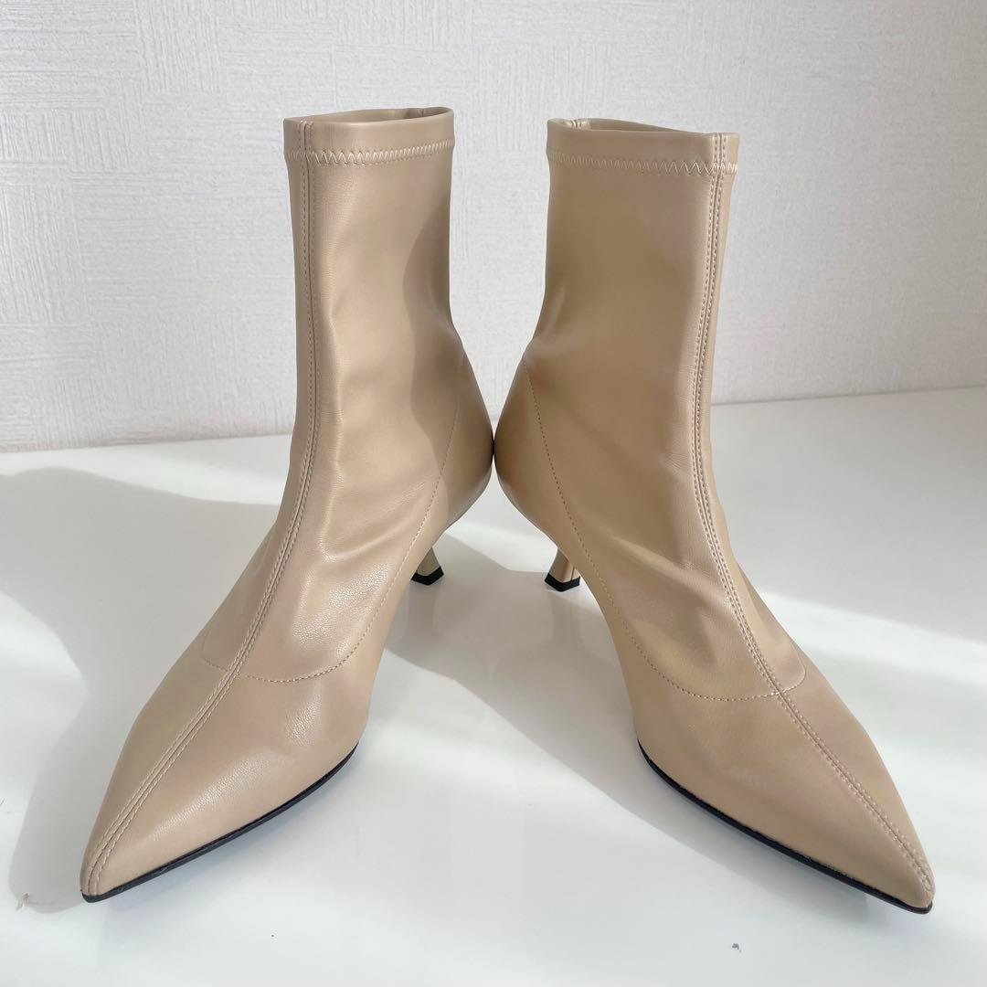 【新品未使用】FABIO RUSCONI ストレッチ ブーツ レザー ベージュ