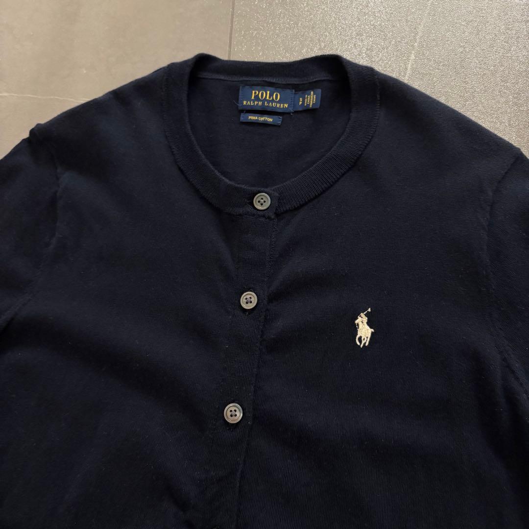 ポロ　ラルフローレン　RalphLauren ネイビー カーディガン 白刺繍　S