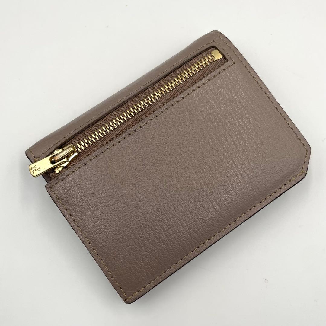極美品★ラルコバレーノ　カードウォレット　ミニ財布　レザー　グレージュ系