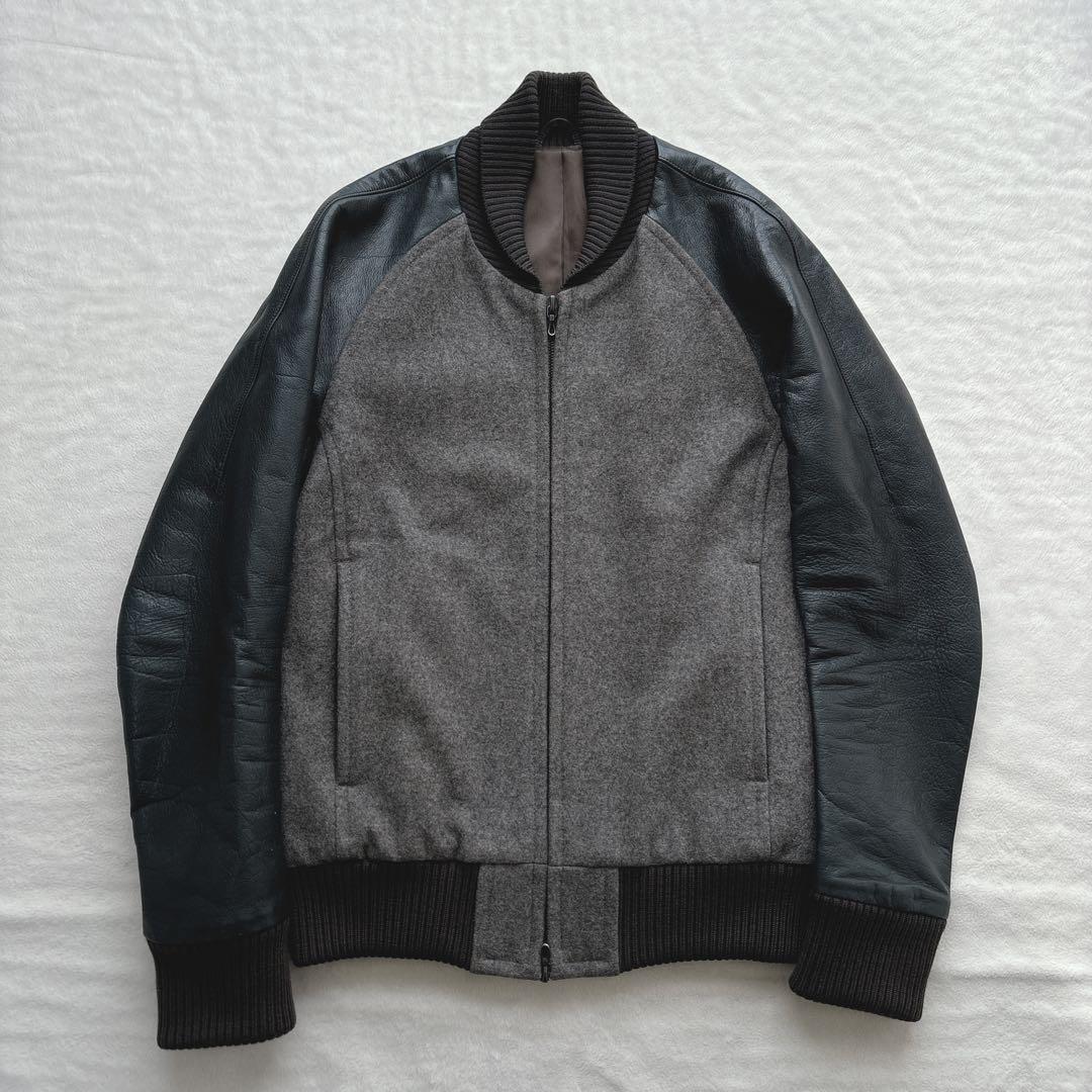 【美品】アタッチメント　ブルゾン　スタジャン　レザー切り替え　カウレザー　グレー