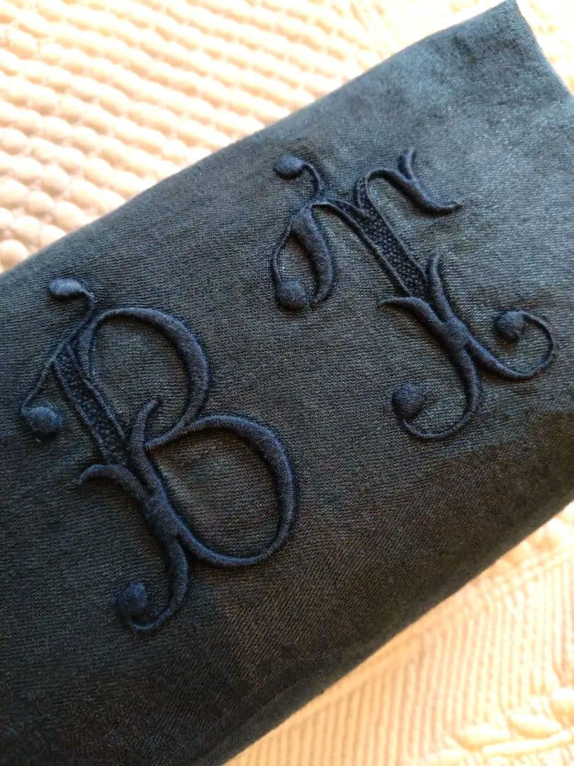 フランス　アンティーク　手刺繍　モノグラム刺繍　ナプキン　ポーチ　ハンドメイド