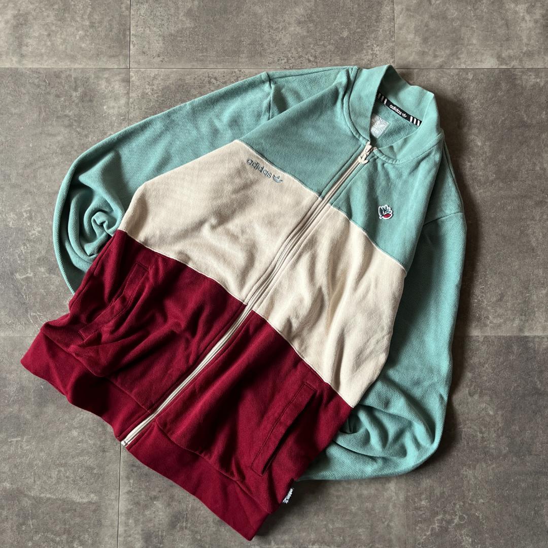 00s adidas トラックジャケット 緑 L A766 刺繍ロゴ フルジップ