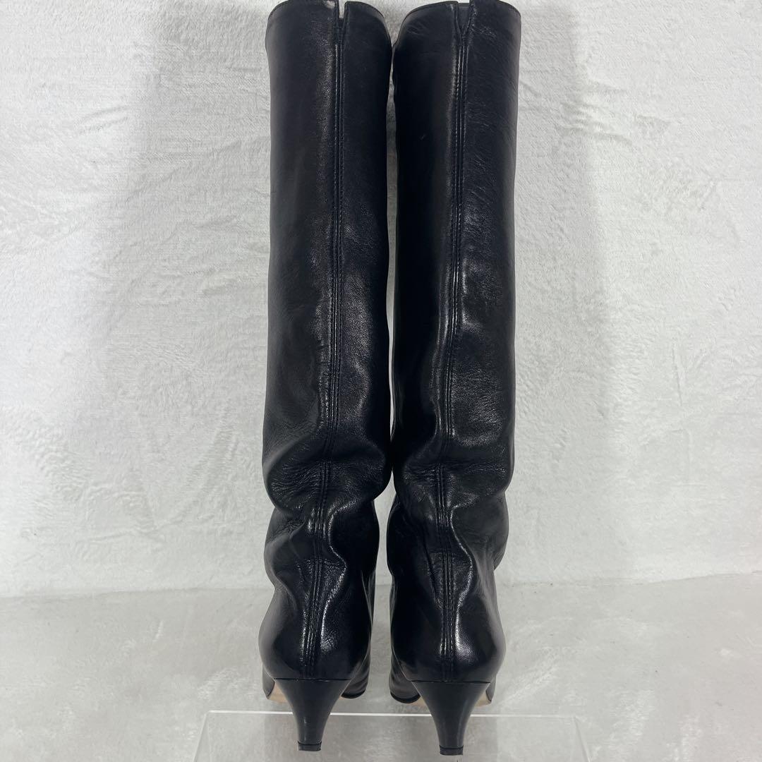 定価7万越❗️ミスタ レザーロングブーツ ミドルヒール 黒 37 23.5
