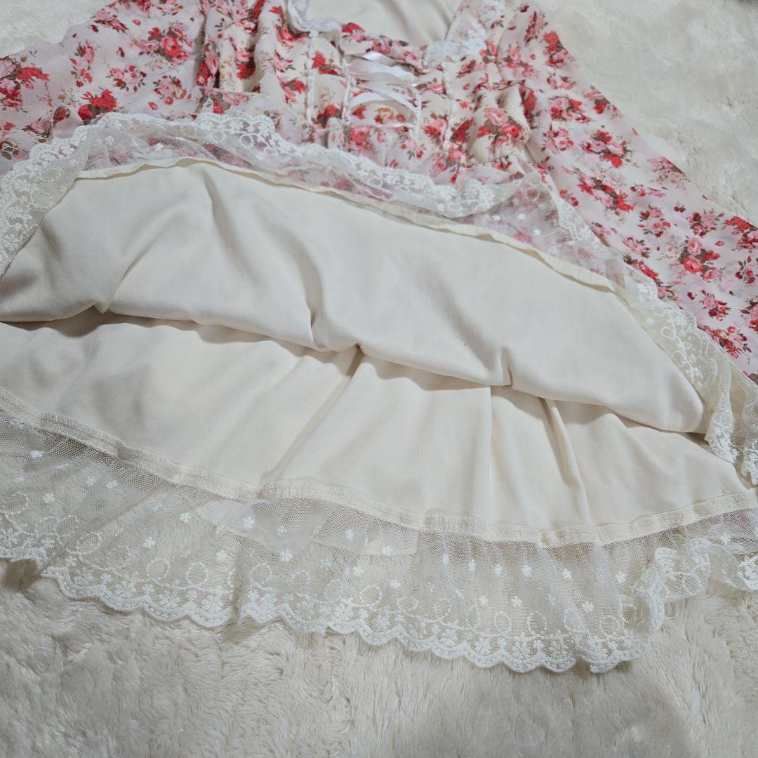 美品 Deany 花柄 レース フリル リボン ワンピース ロリータ 姫ギャル