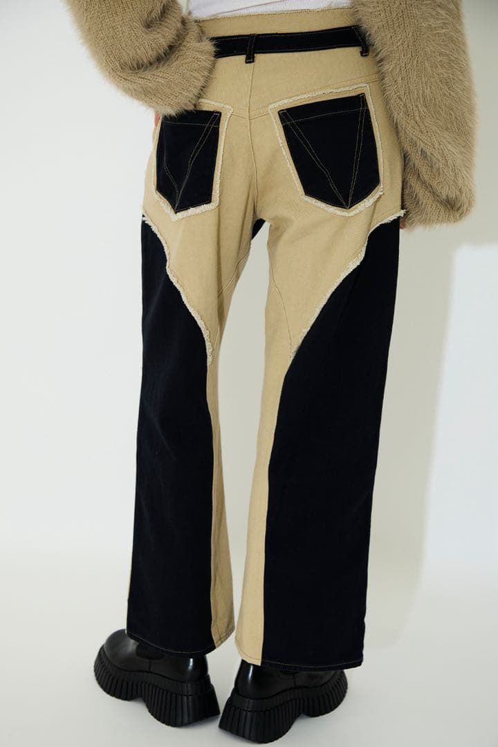 パンツ viavanda BICOLOR FRAY STRAIGHT PANTS
