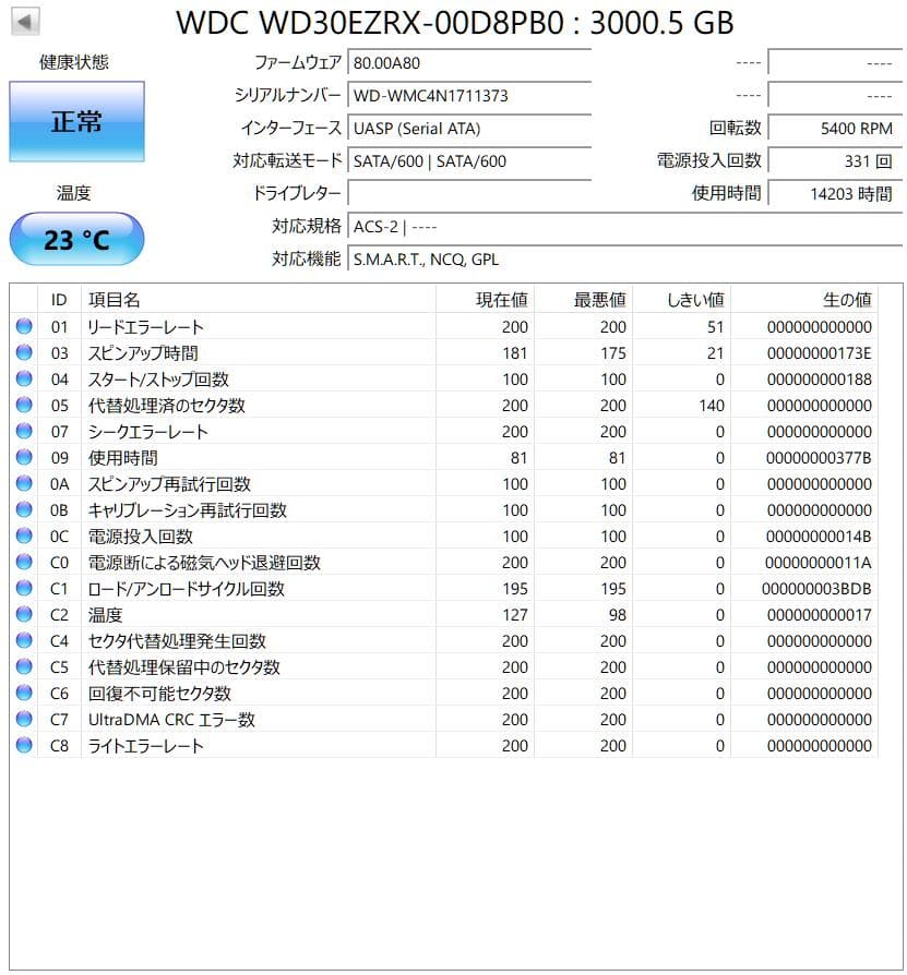【完動品】WesternDigital Green 3TB 3.5インチ HDD