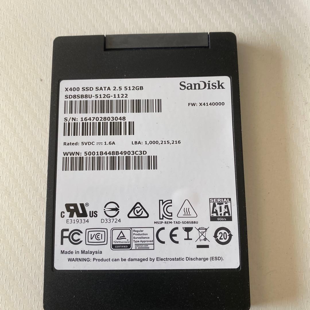SSD　SATA　2.5インチ　SanDisk　512GB　動作確認済み