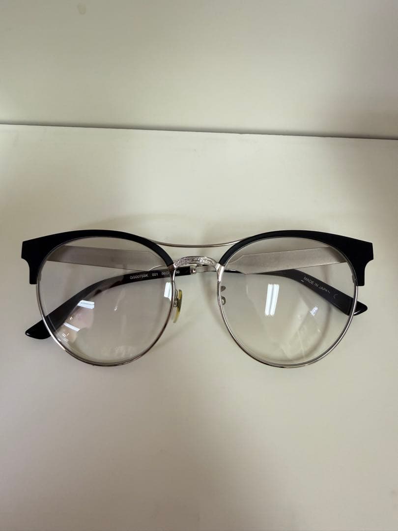 GUCCI GG0075SK ラウンド メガネ フレーム ライトグレー　度なし