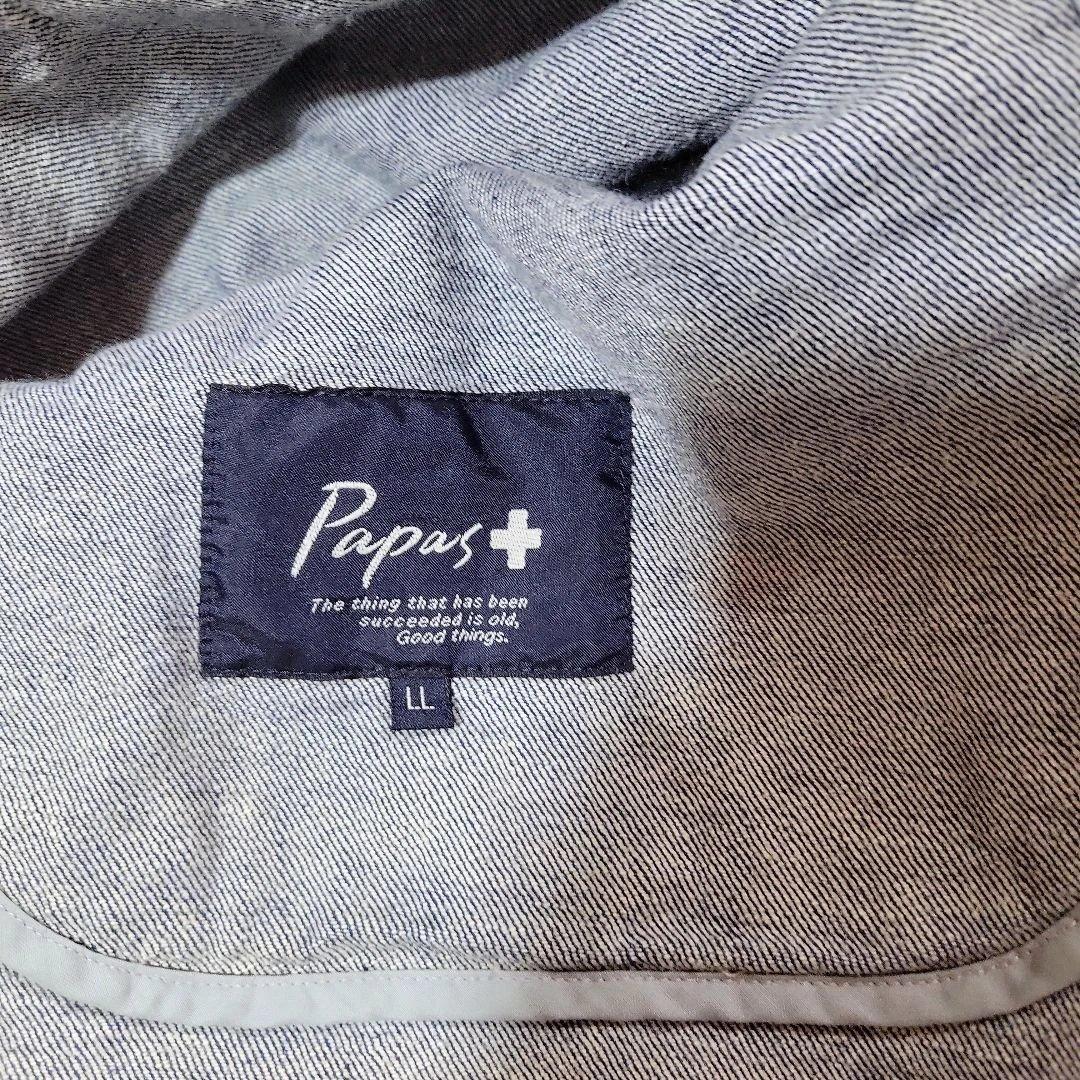 Papas+ デニムカバーオール　 LL デニムジャケット　刺繍　薄手　羽織り