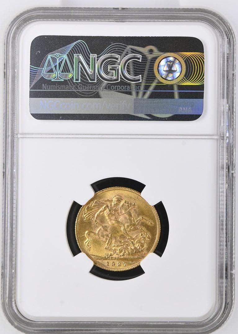 NGC鑑定 MS64／1927年 南アフリカ 1ソブリン金貨 ジョージ5世