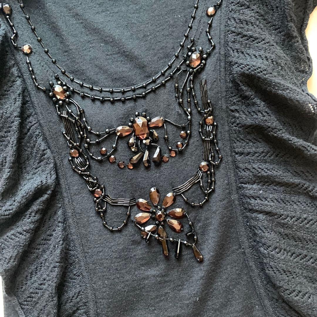 ヴィヴィアンタム フレンチスリーブ カットソー ビーズ 刺繍 フリル 黒 0