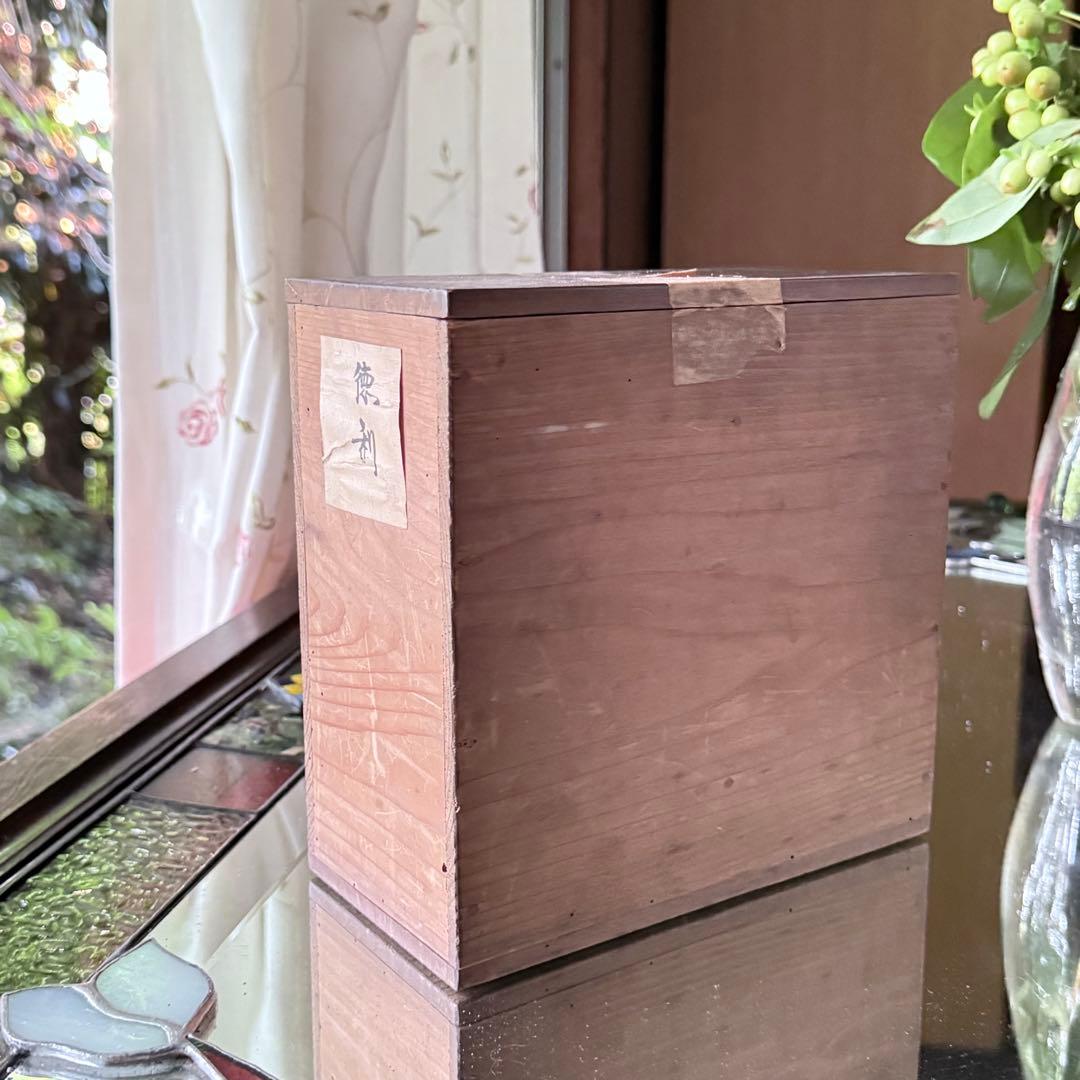 2200様感謝‼️幸せ強運の青粒九谷『蝶々と秋の七草』曲水色絵花鳥図在銘徳利木箱入