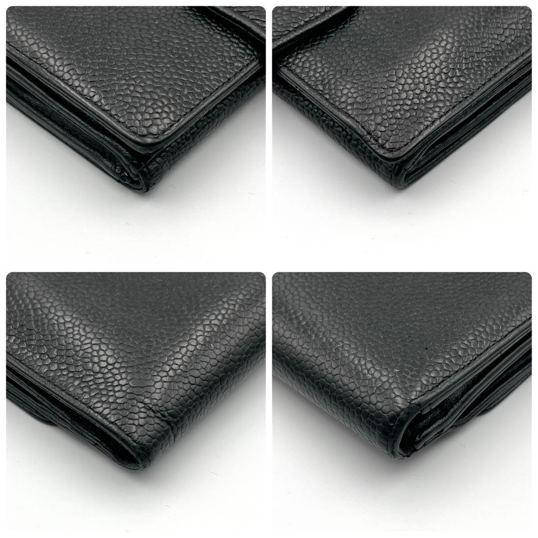キャビアスキン　CHANEL ブラック レザー 二つ折り財布　小銭入れ付　ココ
