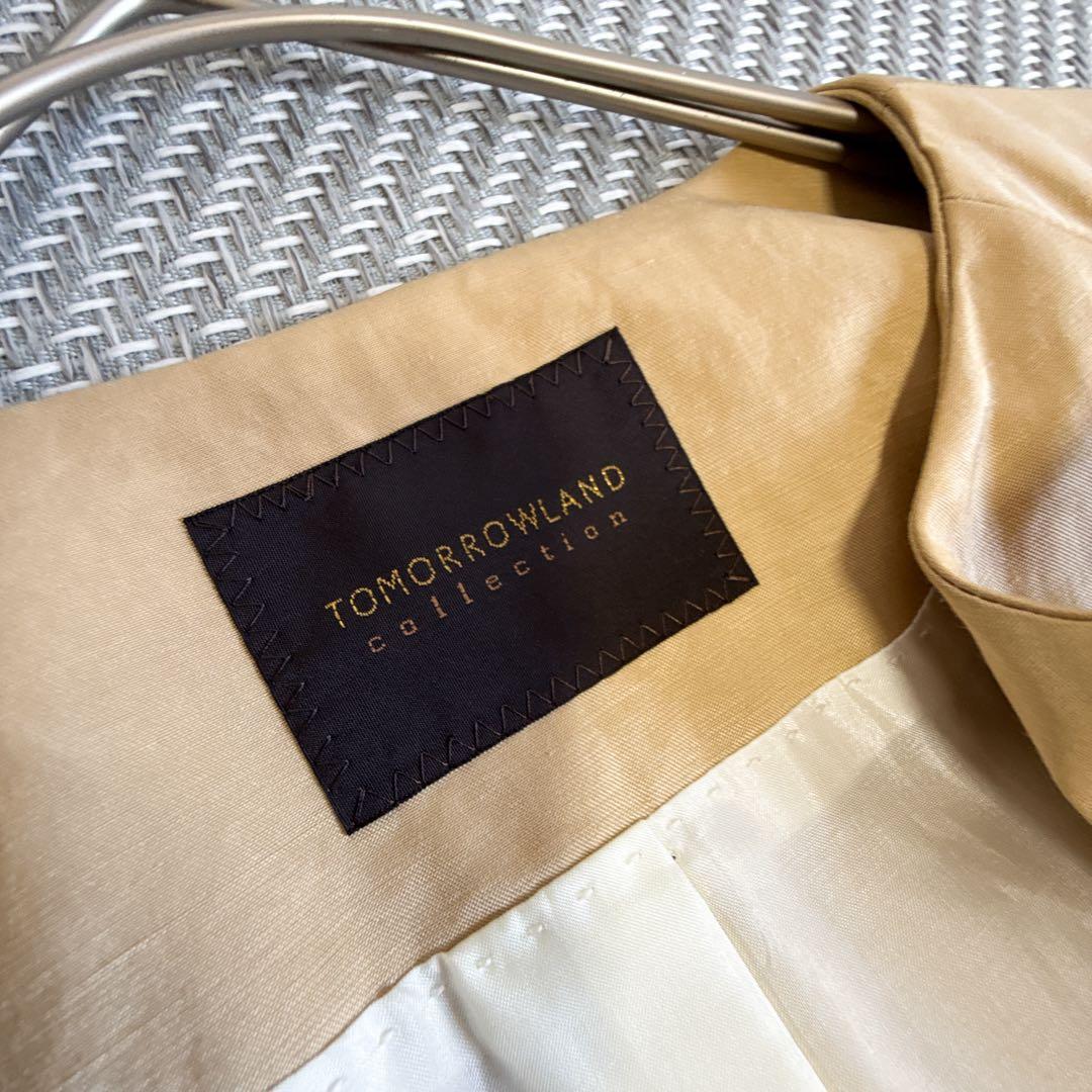 美品 TOMORROWLAND ノーカラー ベルテッドコート 撥水 キャメル M