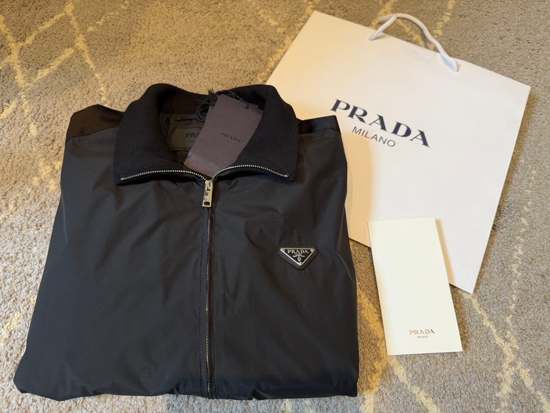 PRADA ブラック シルク ナイロン ジップアップ ジャケット