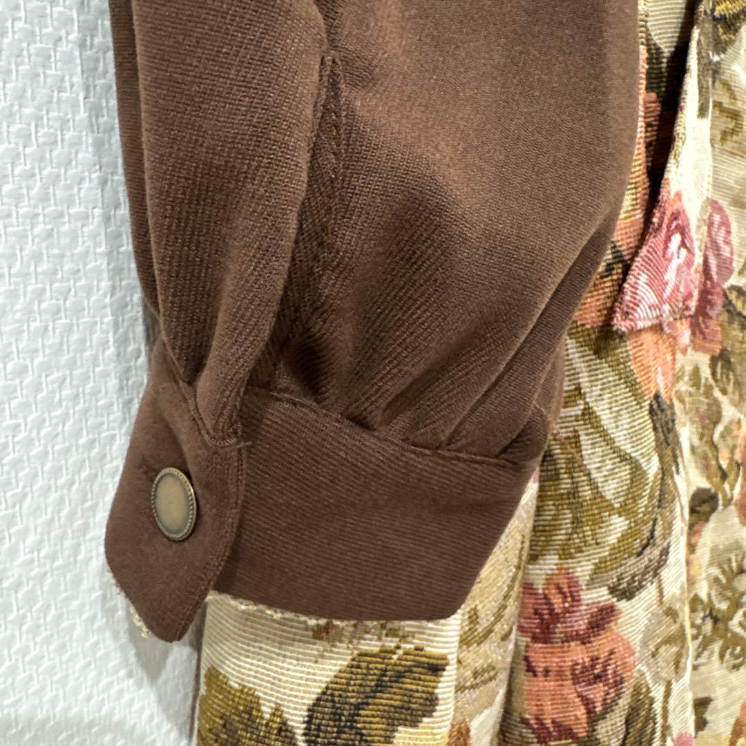 新品 クラロリくる実 しまむら ワンピース ゴブラン織り ベージュ 花柄 M