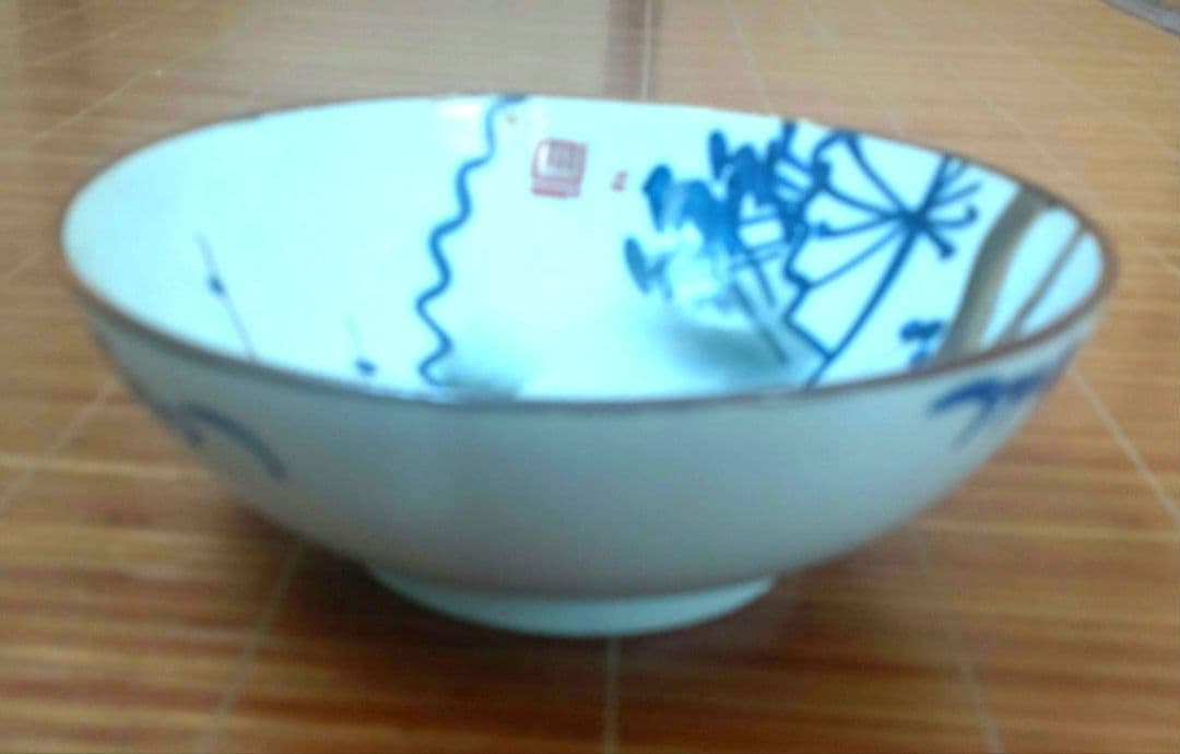 明治期　伊万里焼　染付　深皿　大鉢　中鉢　骨董品　梅　松　扇子　富士　3個セット