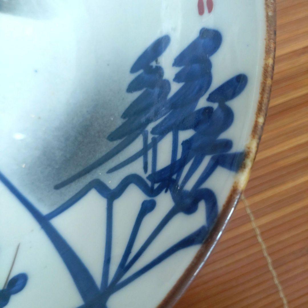 明治期　伊万里焼　染付　深皿　大鉢　中鉢　骨董品　梅　松　扇子　富士　3個セット