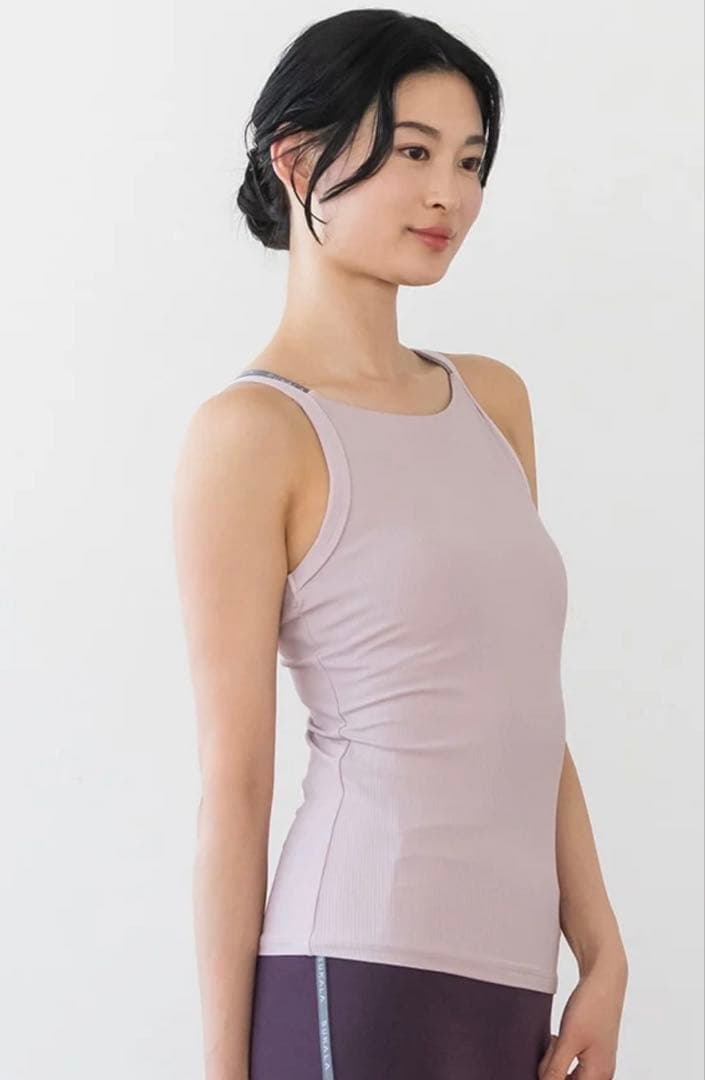 SUKALA 新品ダブルストラップリブロゴタンクトップ ライラックピンク L