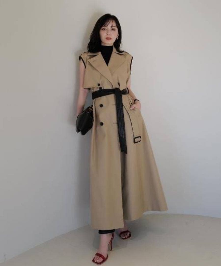 anuans♡ 定価3.6万　ヴィーガンレザートリム2WAYトレンチコート