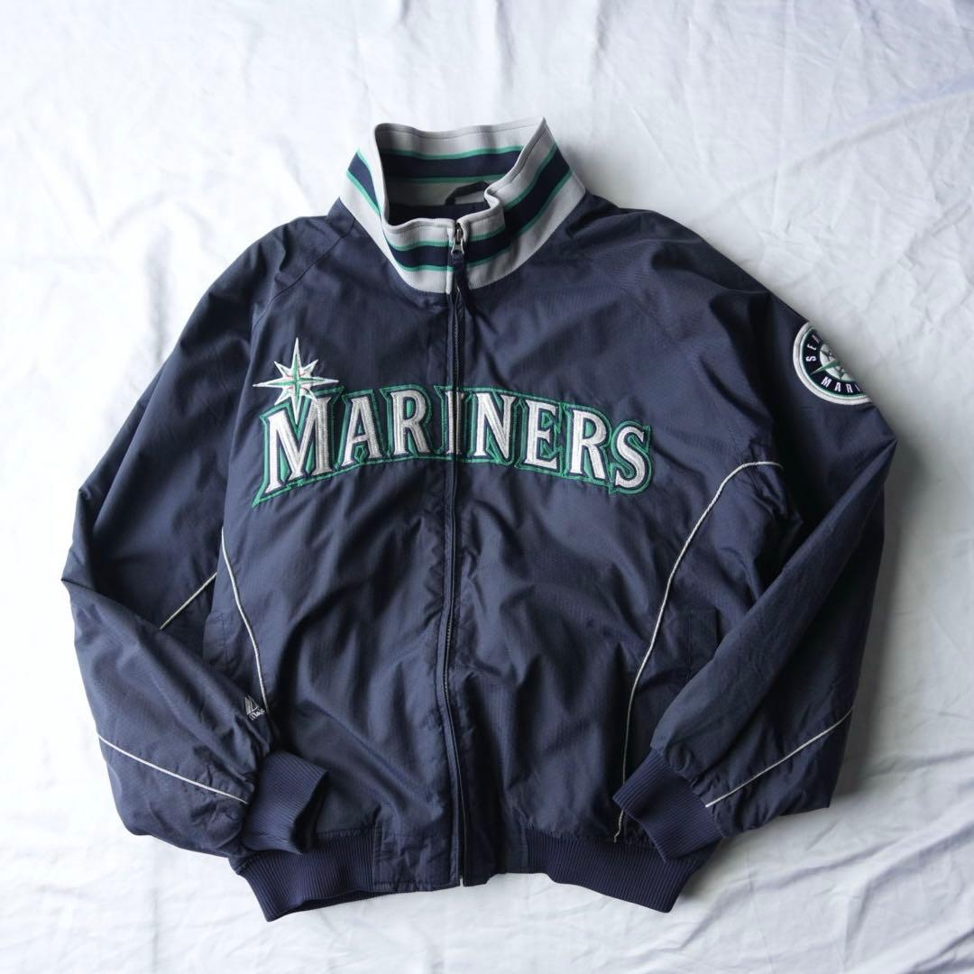 希少　90s majesticマリナーズ　ジップアップジャケット　ネイビー　古着