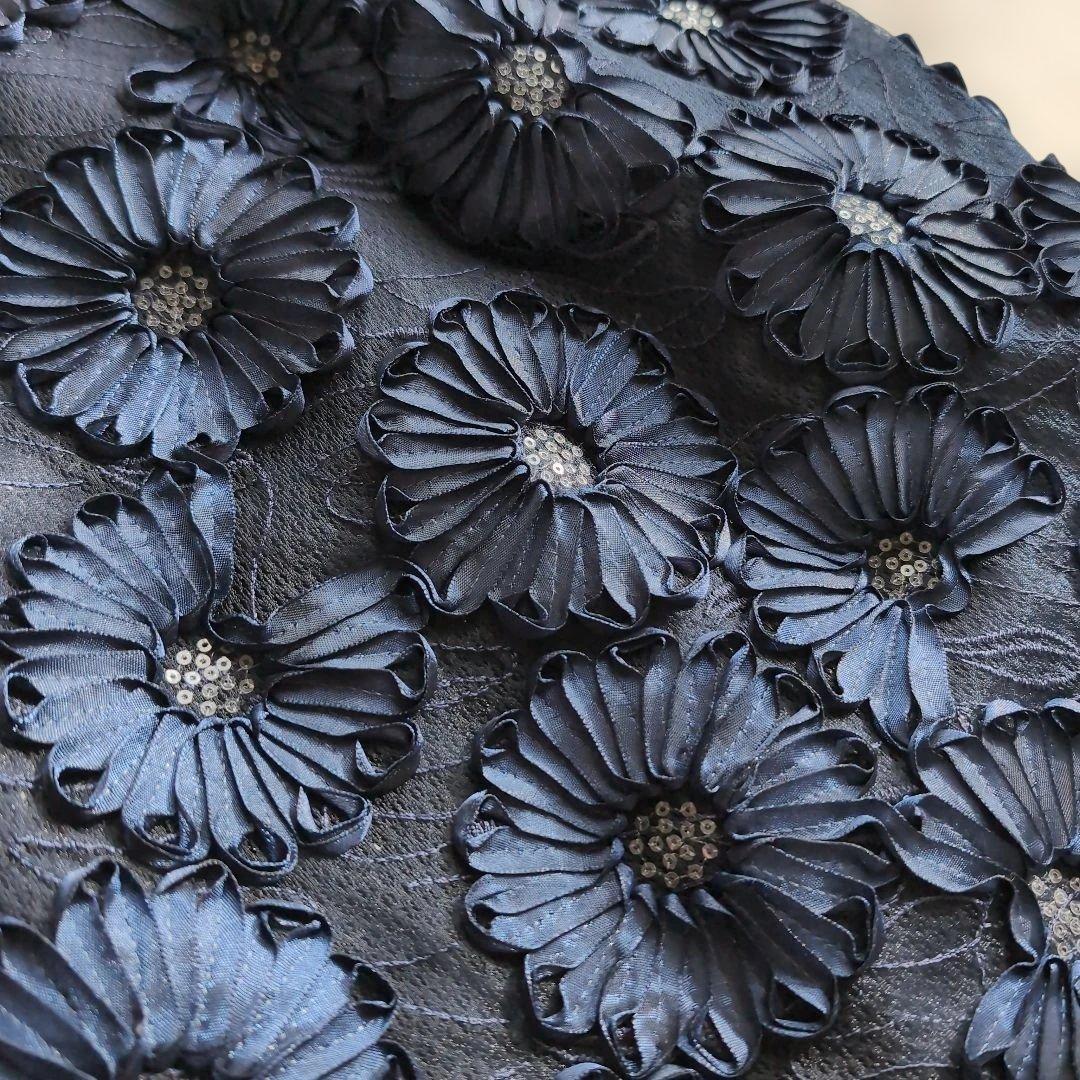 ✧良品【エムズグレイシー】花柄ワンピース42 紺　スパンコール　リボン
