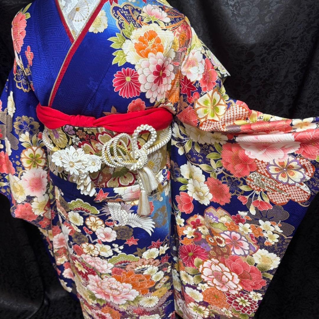 美品　京友禅　古典　地紋　駒刺繍　金彩　パール加工　フルセット　振袖　振り袖
