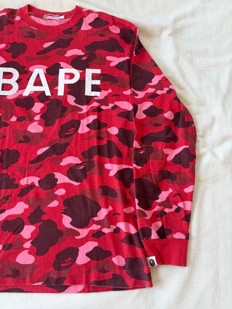 00s BAPE レッドカモ ファレルカモ ロンT L NIGO期 USED加工