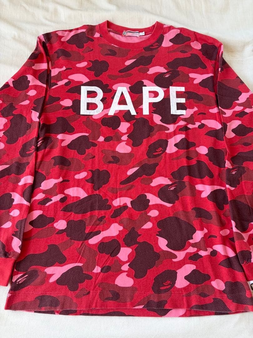00s BAPE レッドカモ ファレルカモ ロンT L NIGO期 USED加工
