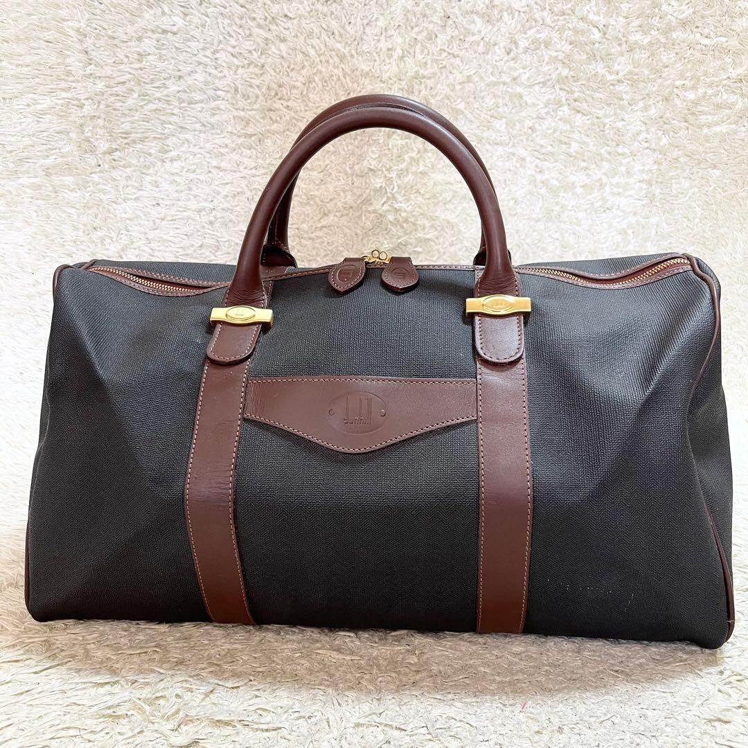 【大容量】ダンヒル　ボストンバッグ　A4可　レザー　ダークグレー　茶　ロゴ金具