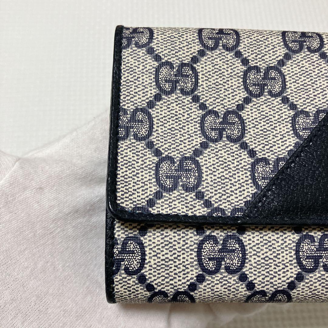 未使用　OLD GUCCI グッチ　レザー三つ折り財布　 ネイビー　紺