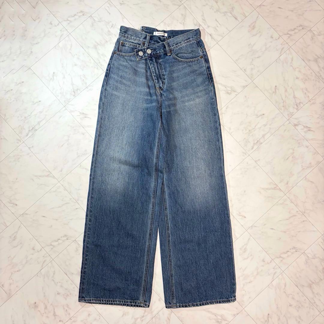 MOUSSY cross waist wide straight ダークブルー