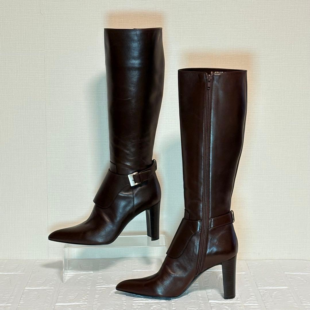 DIANA ダイアナ ロングブーツ ダークブラウン 24cm ポインテッドトゥ